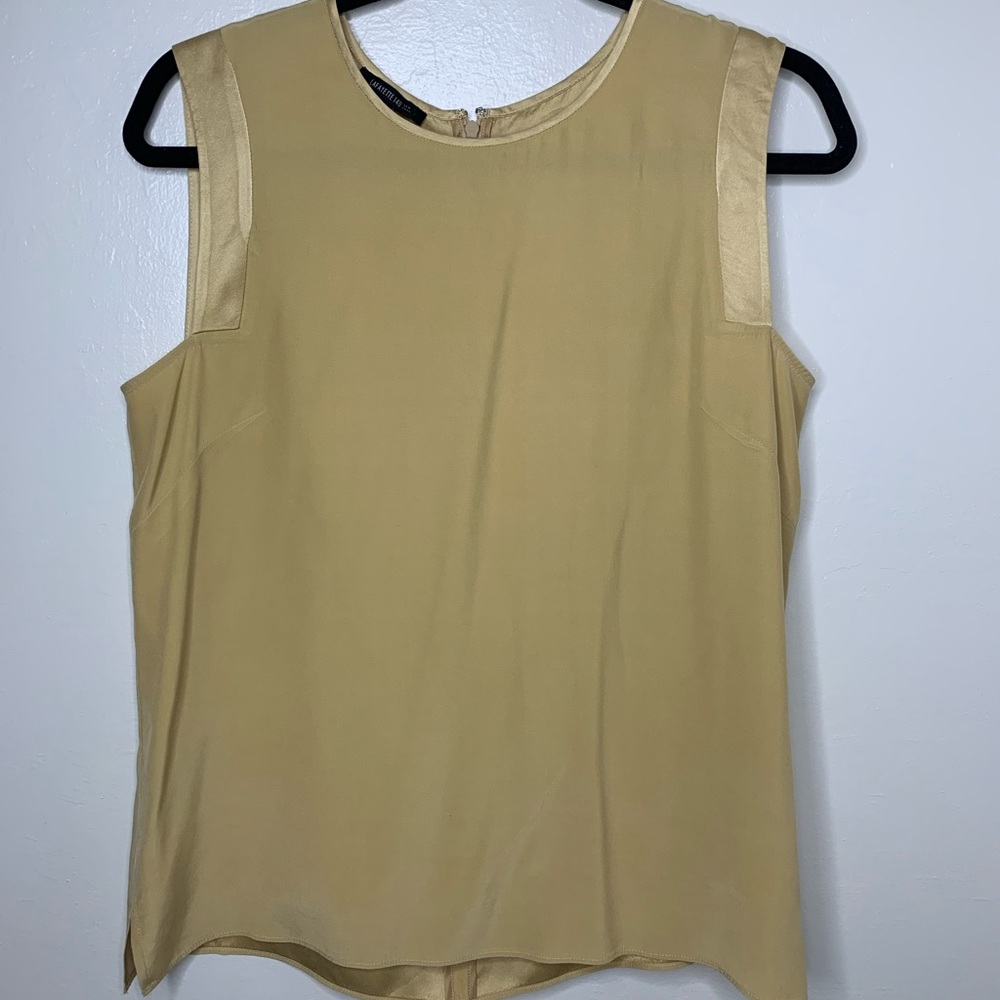 Layafette148 New York 100% Silk Sleveless Round Neck Blouse Light Brown